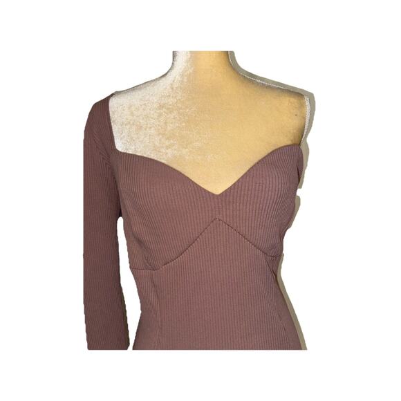 ASOS DESIGN Tall One Shoulder Long Sleeve Rib Midi Dress Size US 16 - Picture 3 of 11